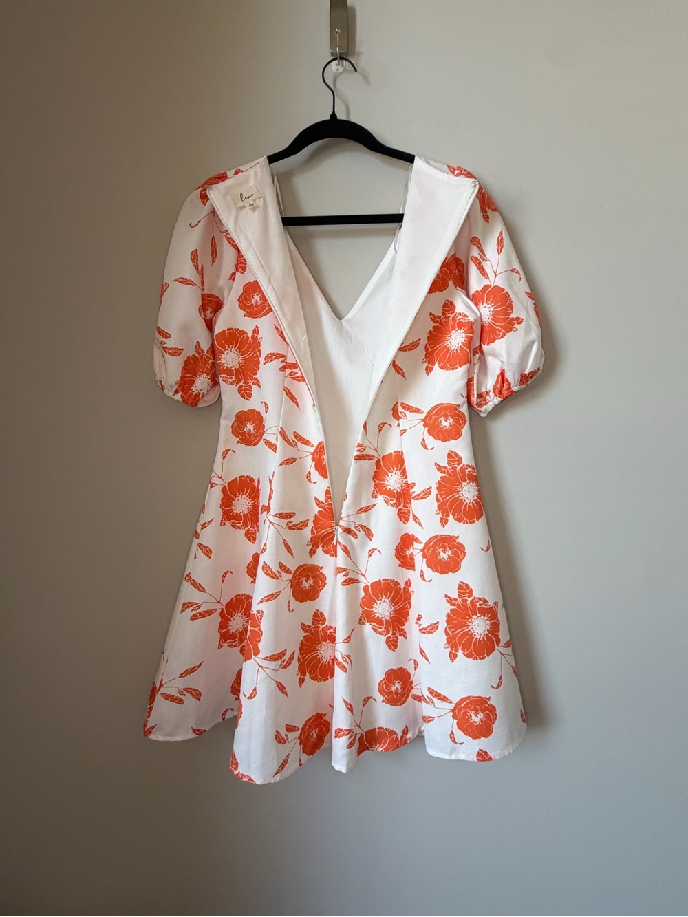 Lena White with Orange Floral Puff Sleeve Dress Size S - Picture 3 of 9